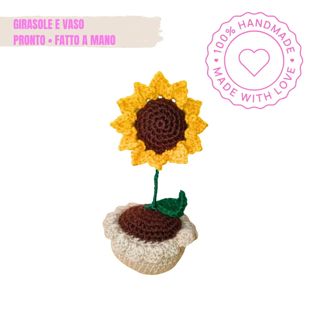 girasole con vaso amigurumi pronto